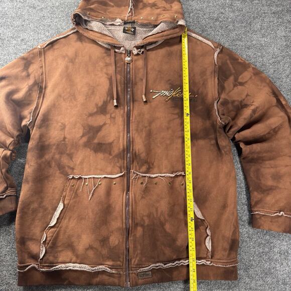 VTG Miskeen Originals Brown Tie-Dye Embroidered Art Zip Hoodie Streetwear Jacket - Picture 12 of 13